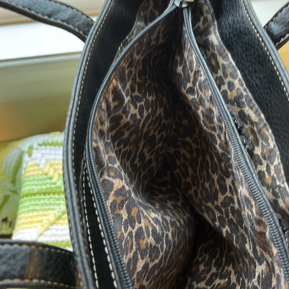 Black Liz Claiborne‎ Vegan Tote Satchel White Stitching Detail